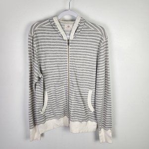 Adriano Goldschmied Gray and Cream Striped Zip Front Hoodie Size Large